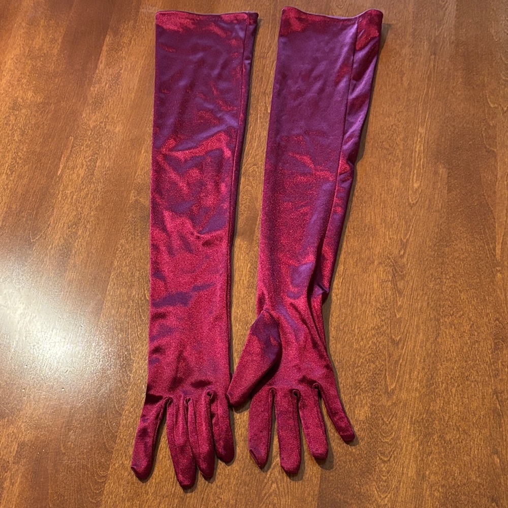 Long Shimmery Burgundy Opera Gloves